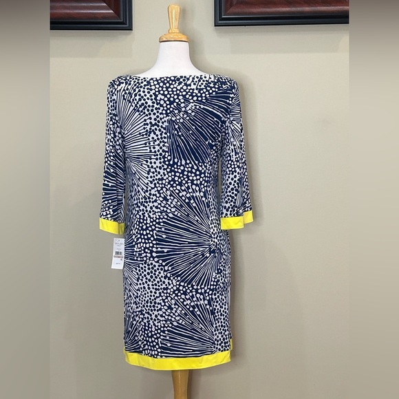 Laura Jeffries | NWT Size 12 Blue/White Geo Print Dress - Picture 3 of 6